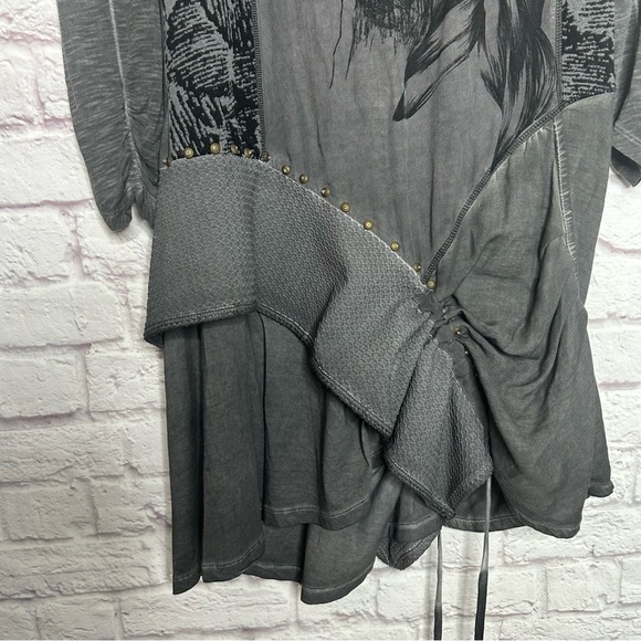 Angels Never Die Gray Graphic Print Long Sleeve Ruched Dress - Picture 7 of 14